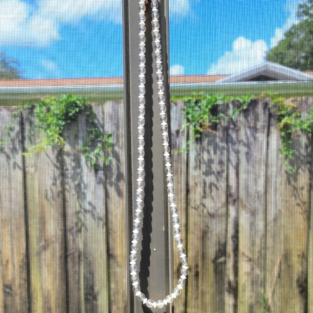 Vintage clear and white beaded long necklace